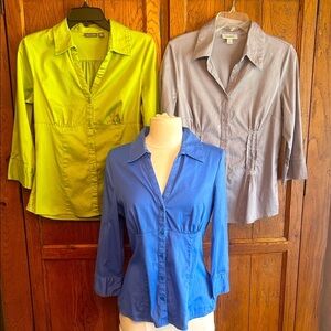 Lot of 3 Button-Down 3/4 Sleeve Shirts Blue & Lime APT.9 & Gray is Dressbarn